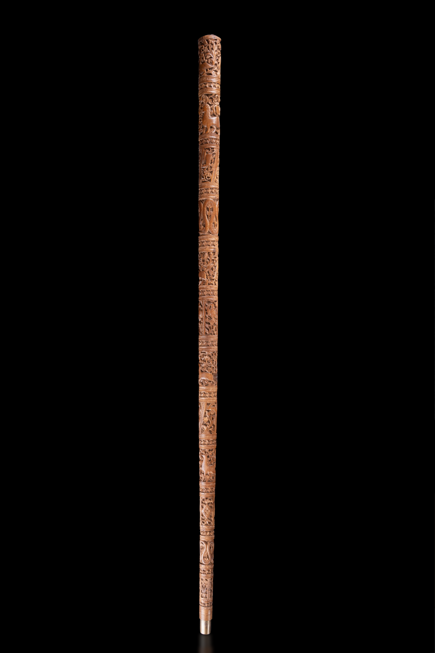 Walking Stick, Carved Sandalwood, Mysore, Karnataka, Southern India, ca. 1870-1890.