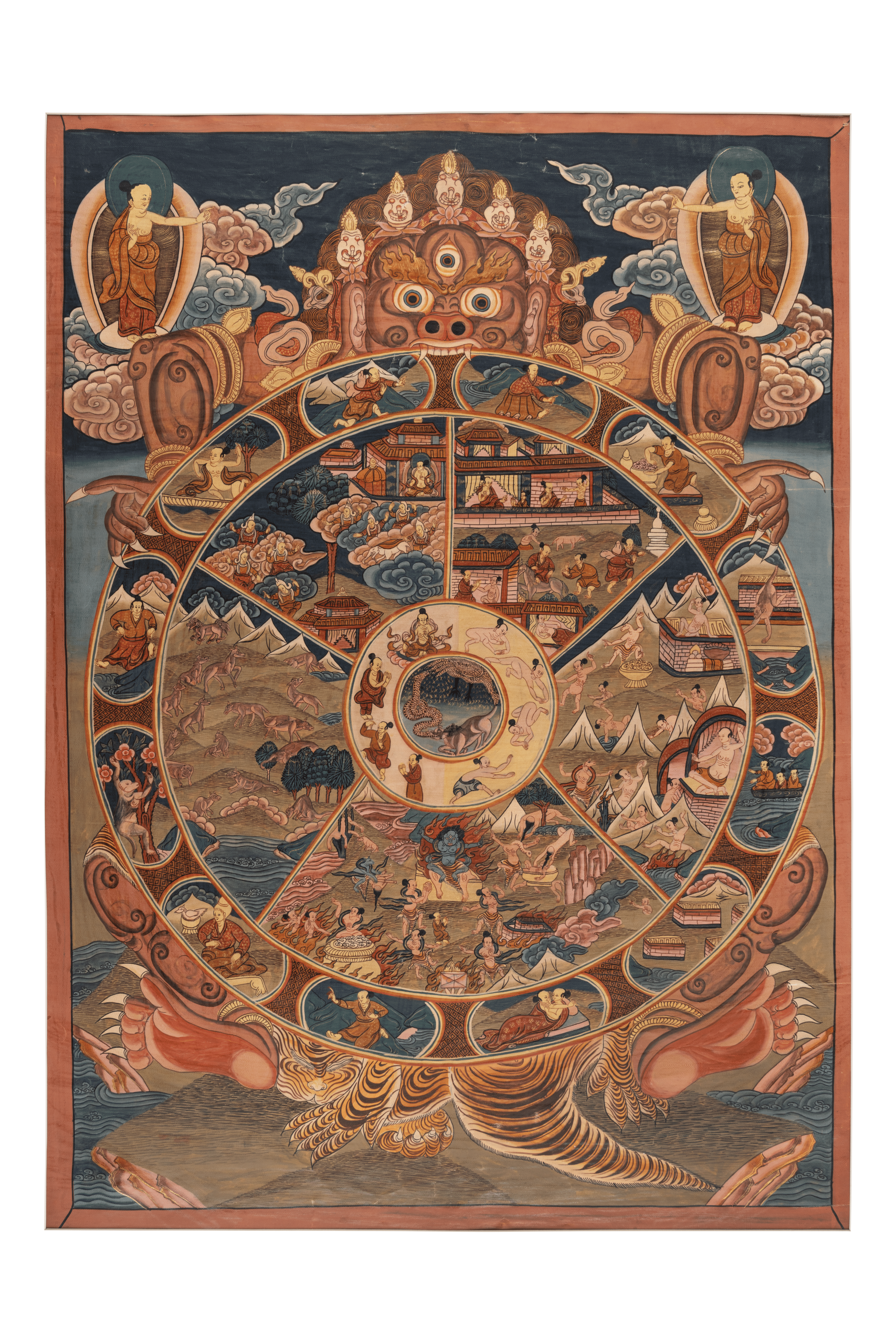 Bhavachakra / Wheel of Life Thangka, Linen, Tibet, Himalayan Region, ca. 1890 - 1905.