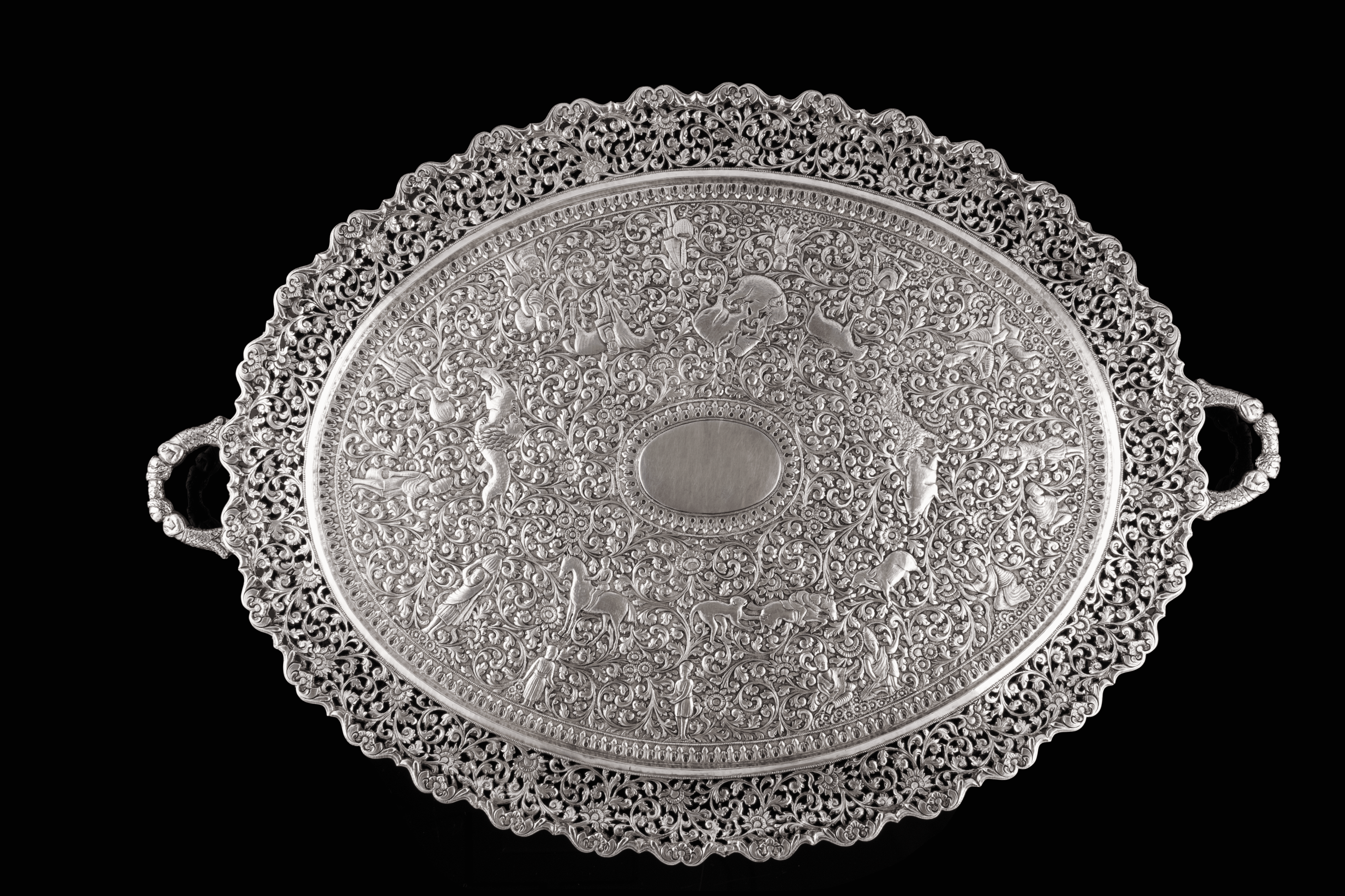 Rare and Magnificent Tray, Silver, Possibly Bhuj, Kutch, Gujarat, Western India, ca 1870.