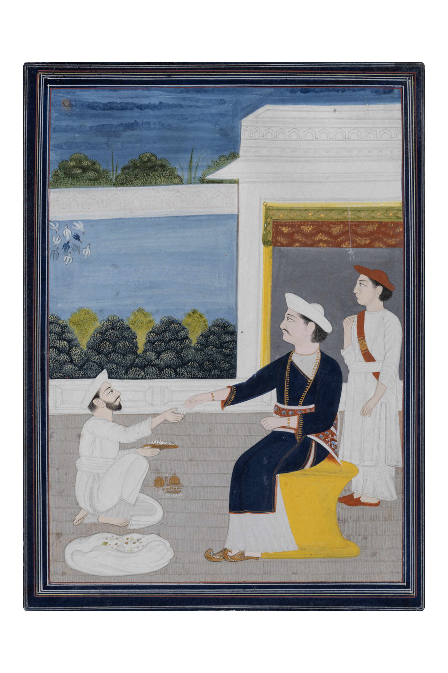 The Ruler is Examining the Jewels, Miniature Painting, Deccan, Hyderabad, Southern India, ca 1720-1730.