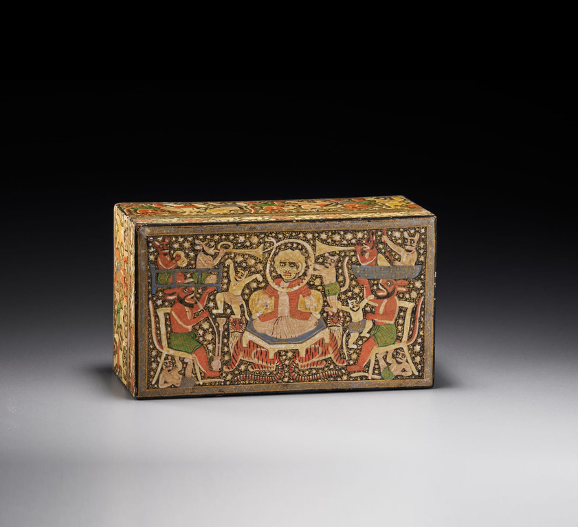 Lacquered Papier-Mâché Box with Polychrome Figural Decoration, Srinagar, Kashmir, Northern India, ca. 1850–1875.